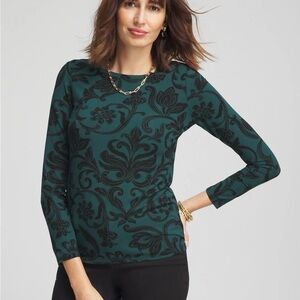Chico's Touch of Cool™ Floral Scroll Layering Tee Size 4 XXL
